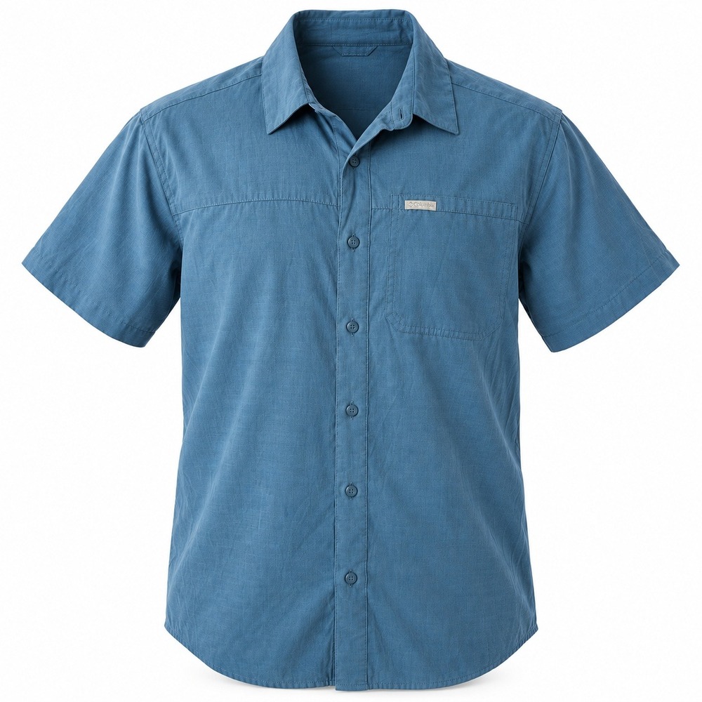 Columbia Shirt Men's Large Blue Short Sleeve Modal Blend Button Up Outdoor